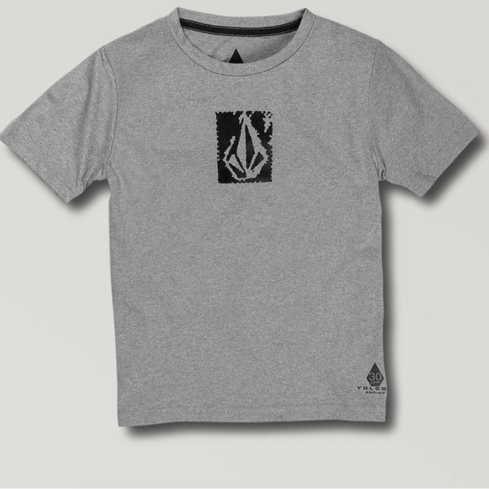 Volcom Lido Pixel Heather Short Sleeve T-Shirt- Boys' Large (12Y) -Gray- UPF 30+